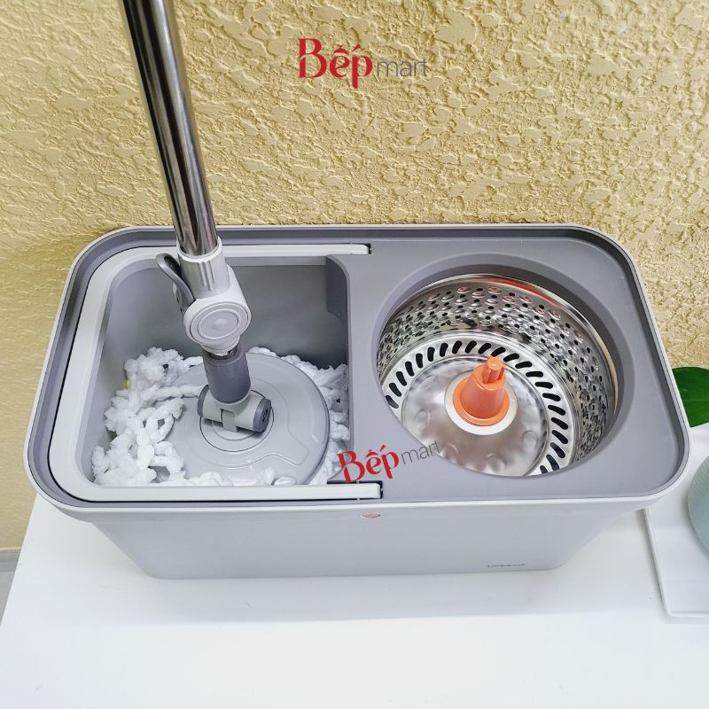 Bộ Cây Lau Nhà Lock&Lock xoay tay ETM440GRY kèm 2 bông lau - bepmart - hàng chính hãng