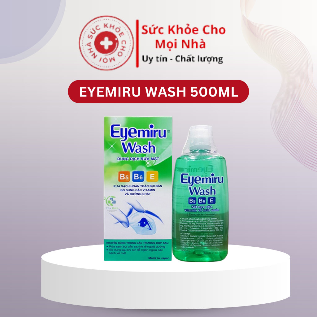 Dung dịch Eyemiru Wash Nitto Medic rửa mắt giúp rửa sạch bụi bẩn, ngằn ngừa các bệnh về mắt và giảm mỏi mắt chai 500ml