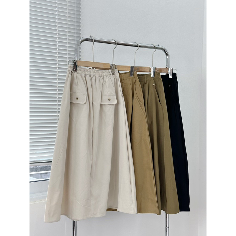 Chân váy kaki dáng dài vintage
