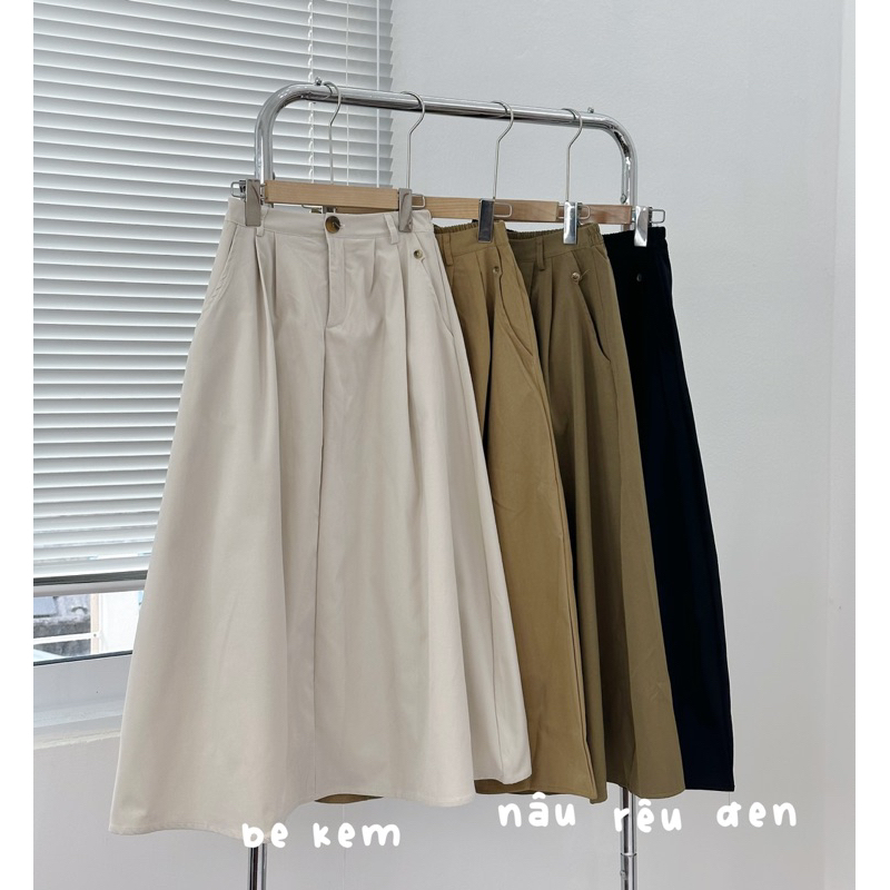 Chân váy kaki dáng dài vintage