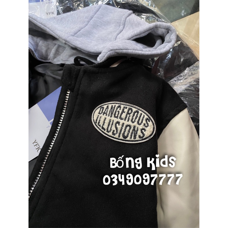 Áo Bomber Hoodie Bé Trai Dạ Đen Tay Trắng YFL