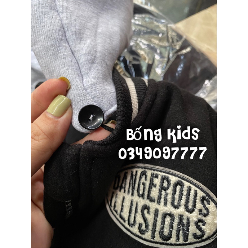 Áo Bomber Hoodie Bé Trai Dạ Đen Tay Trắng YFL