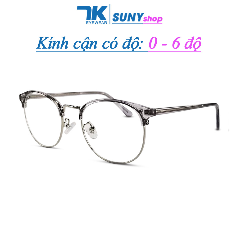 Mắt kính cận độ sẵn 0 đến 6.00 độ nam nữ mắt tròn oval kim loại bọc nhựa 7K10209 màu đen, nâu, xám.