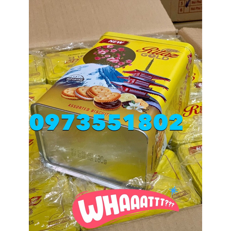 Bánh Ritaz quy bơ rồng vàng, hoa sen, núi phú sĩ, hộp thiếc trụ 180g Malaysia