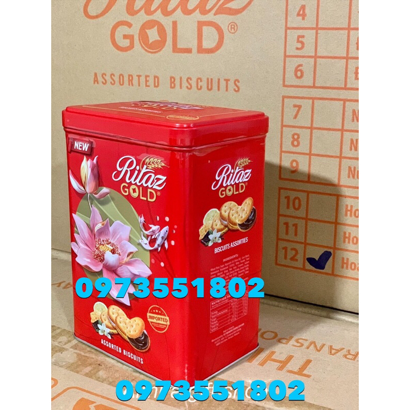 Bánh Ritaz quy bơ rồng vàng, hoa sen, núi phú sĩ, hộp thiếc trụ 180g Malaysia