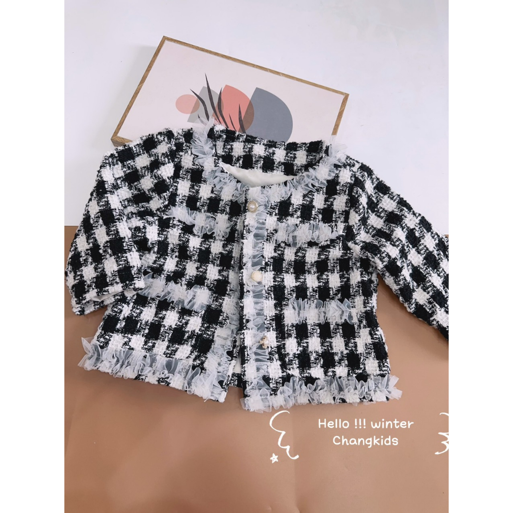 Áo khoác dạ thiết kế phối ren cho bé gái - B45