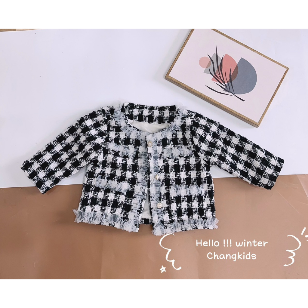 Áo khoác dạ thiết kế phối ren cho bé gái - B45