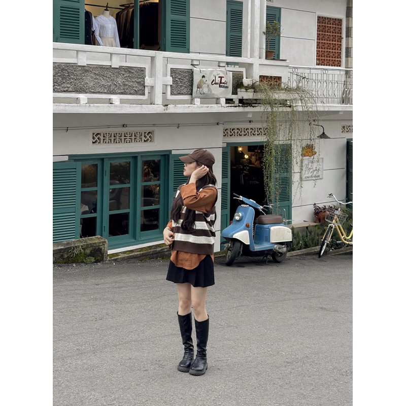 Set gile kẻ kèm áo sơ mi