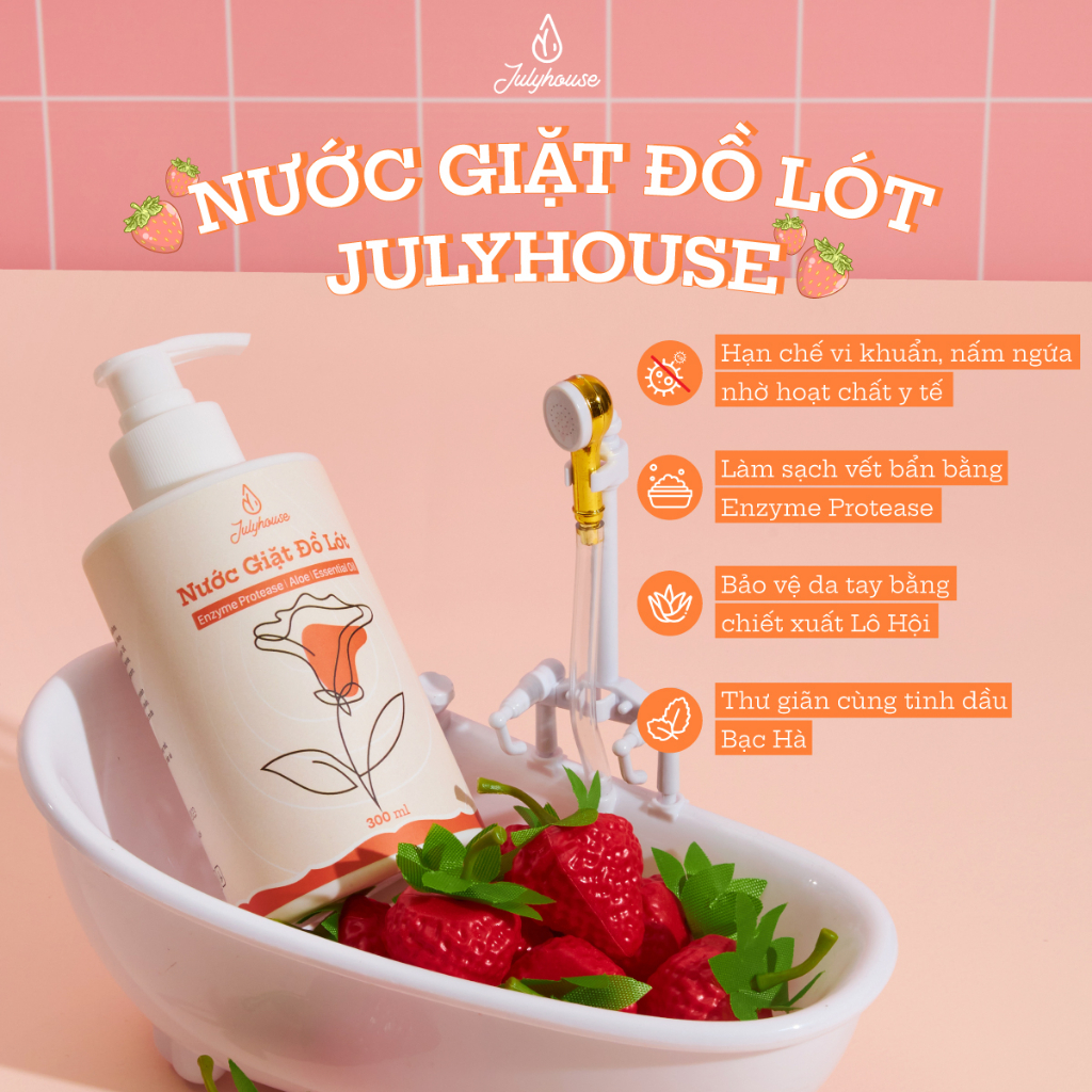 Nước giặt đồ lót Julyhouse 35ml/300ml chiết xuất từ Lô Hội và tinh dầu Bạc Hà thơm mát, làm sạch vết bẩn, dịu nhẹ da tay