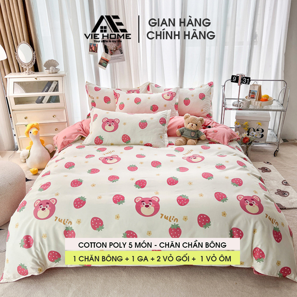 Bộ chăn ga gối Cotton Poly VIE HOME - Bedding nhập khẩu miễn phí may nhiều kích thước Drap bọc giường M2,M4,M6,M8