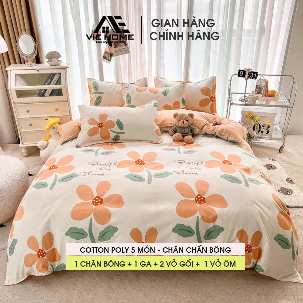 Bộ chăn ga gối Cotton Poly VIE HOME - Bedding nhập khẩu miễn phí may nhiều kích thước Drap bọc giường M2,M4,M6,M8