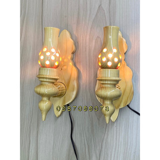 Đèn thờ gỗ thông gắn tường, đèn gỗ ốp tường 22cm