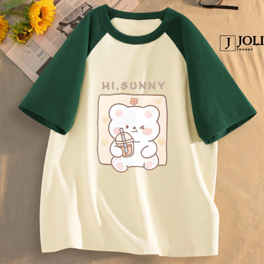 Áo Thun Nữ, Áo Raglan Tee Unisex By JOLI Hi Sunny Chất Cotton Form Rộng