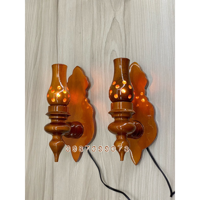 Đèn thờ ốp tường gỗ tràm kiểu dáng tổ ong - đèn trang trí bàn thờ gỗ