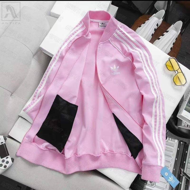 Áo Adidas Hồng 2 Lớp Thể Thao Nam Vải Thun Nỉ Dày Co Giãn Áo Khoác Das Đủ Màu Hồng Ghi Đen Xanh 3 Sọc kẻ Trắng