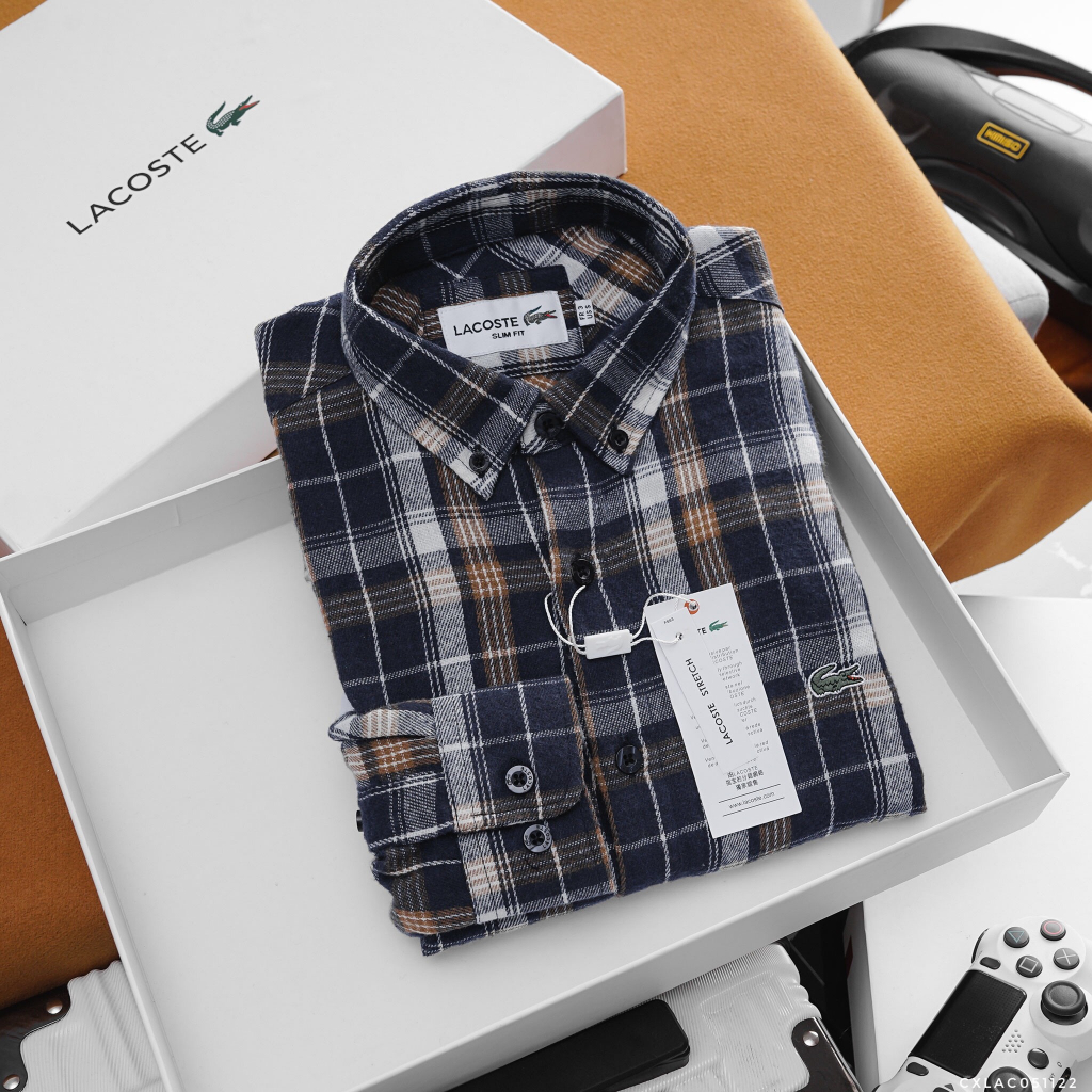 Áo Sơ Mi Caro Nam Tay Dài Flannel LACOSTE CÁ XANH Vải Dạ Nhẹ Mềm Mại Form SlimFit Hàng Xịn Chuẩn Hãng Có Big size