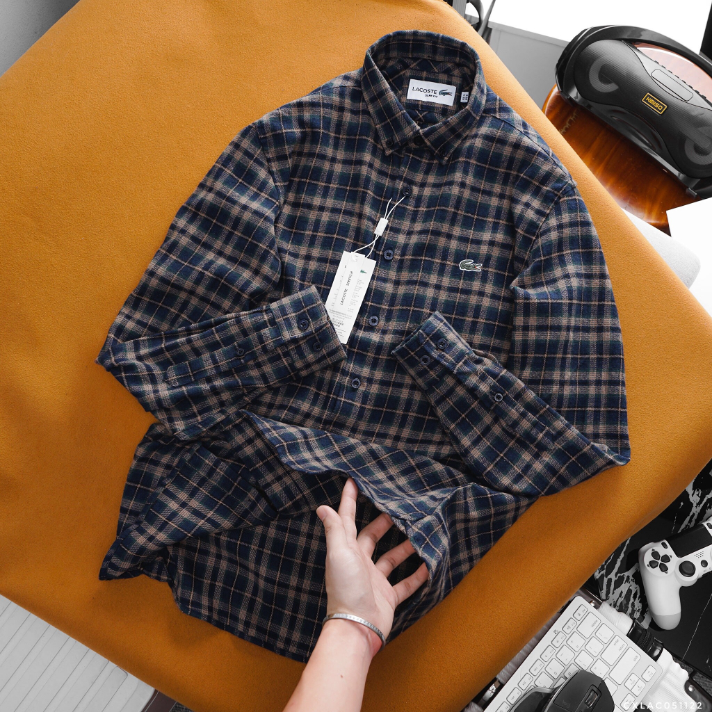 Áo Sơ Mi Caro Nam Tay Dài Flannel LACOSTE CÁ XANH Vải Dạ Nhẹ Mềm Mại Form SlimFit Hàng Xịn Chuẩn Hãng Có Big size