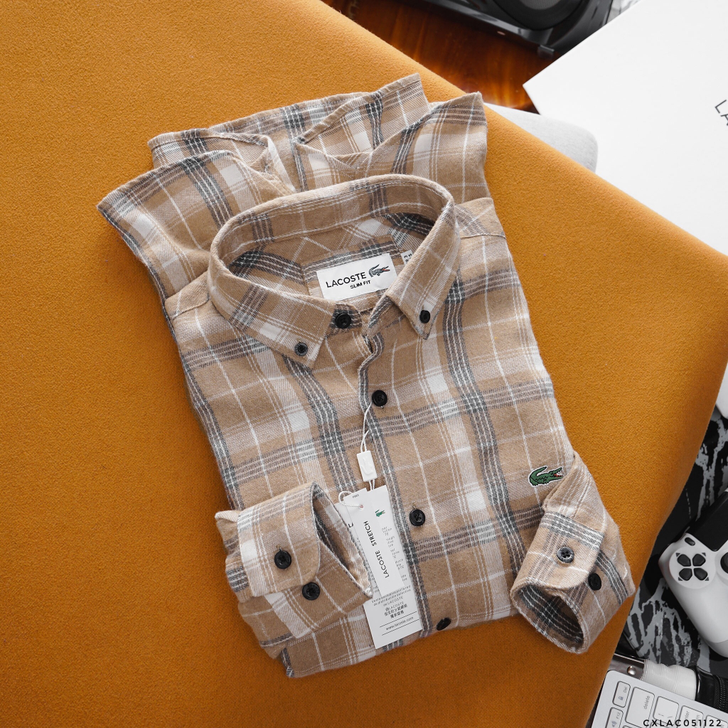 Áo Sơ Mi Caro Nam Tay Dài Flannel LACOSTE CÁ XANH Vải Dạ Nhẹ Mềm Mại Form SlimFit Hàng Xịn Chuẩn Hãng Có Big size