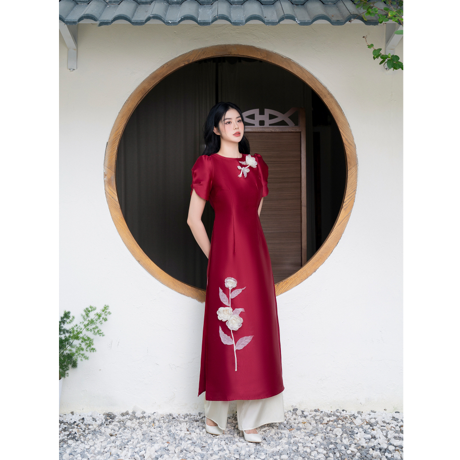 Áo dài tafta hoa cẩm chướng cao cấp Chiffon