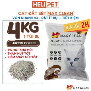Cát Vệ Sinh Cho Mèo Max Clean Hương CAFE 4Kg Siêu Vón Siêu Ít Bụi - HeLiPet