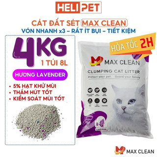 Cát Vệ Sinh Dùng Cho Khay Vệ Sinh, Máy Vệ Sinh Cho Mèo Max Clean Hương LAVENDER 4Kg Siêu Vón Siêu Ít Bụi