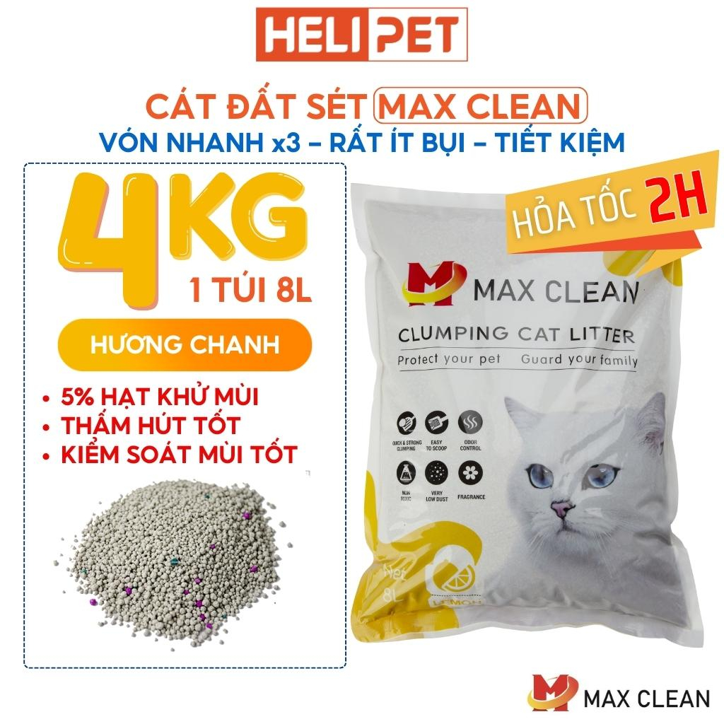 Cát Vệ Sinh Cho Mèo Max Clean Dùng Máy Dọn Phân Mèo, Khay Vệ Sinh Hương CHANH 4Kg Siêu Vón Siêu Ít Bụi