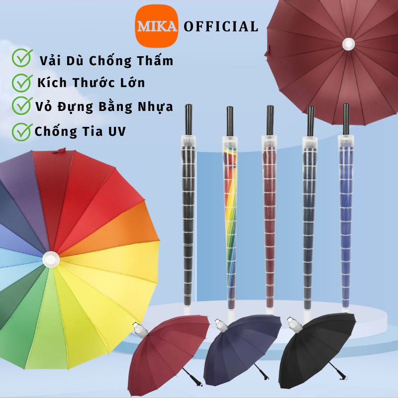 Dù Che Mưa MIKA Bấm Mở Dễ Dàng 16 Nan Thép Chắc Chắn Thiết Kế Vỏ Ngoài Chống Thấm Hiện Đại