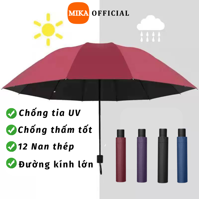Dù Che Mưa Mika Đi Nắng 12 Nan Gấp Gọn Vải 2 Lớp Chống Thấm Ngăn UV Hiệu Quả