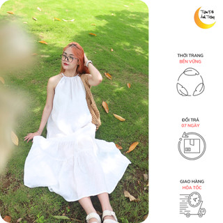 Đầm Sương Mai form suông đuôi cá, chất liệu linen tưng premium (Màu Trắng)