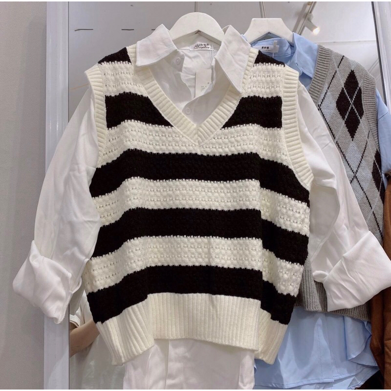 Set gile kẻ kèm áo sơ mi