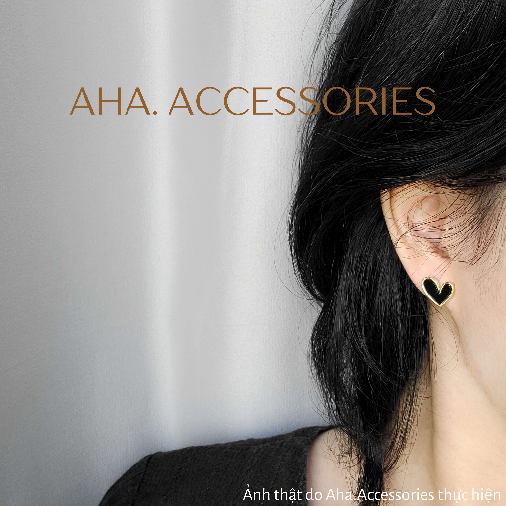 Khuyên tai nữ đơn giản basic hình trái tim màu đen Aha.Accessories KTD