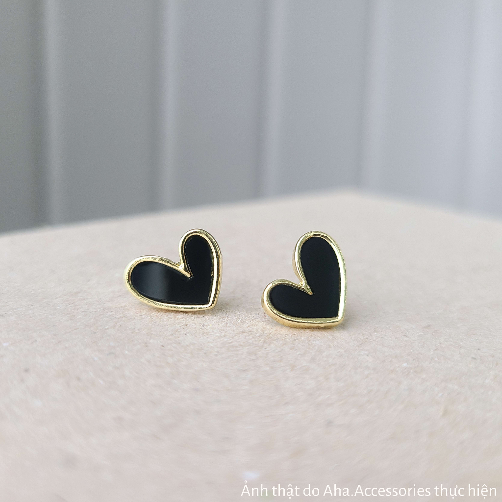 Khuyên tai nữ đơn giản basic hình trái tim màu đen Aha.Accessories KTD