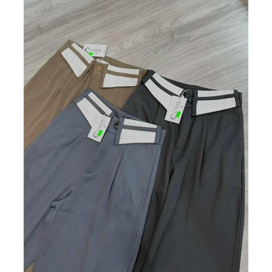 Quần ống rộng cạp cao phong cách cá tính, quần suông công sở lưng cao cạp cổ áo cao cấp | BigBuy360 - bigbuy360.vn