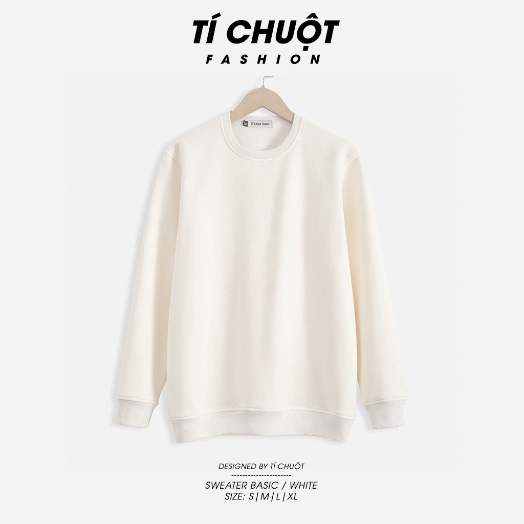 Áo sweater trơn nam nữ form rộng local brand, áo tay dài Ti:out unisex nỉ bông 100% dày dặn bo chun - Tí Chuột Fashion
