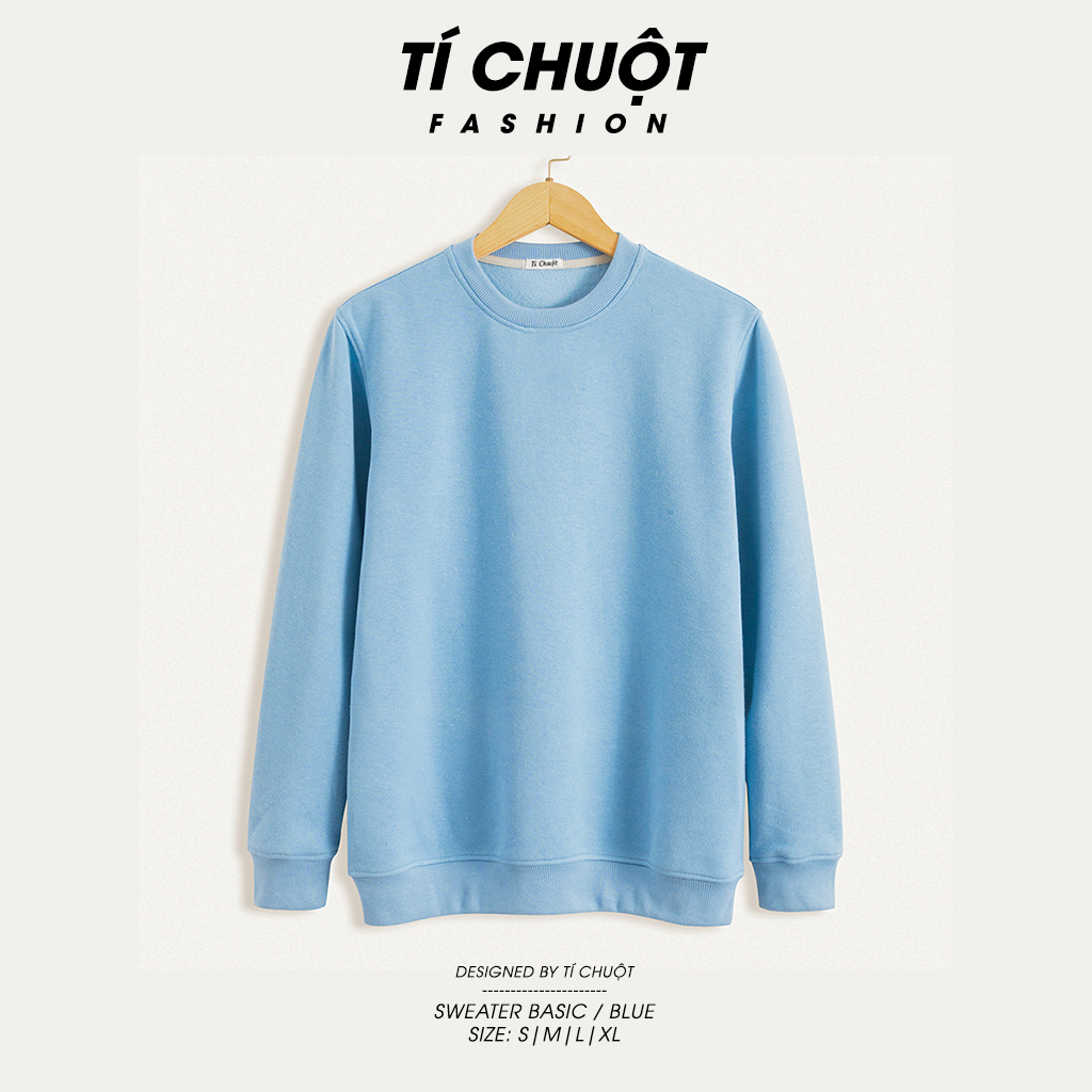 Áo sweater trơn nam nữ form rộng local brand, áo tay dài Ti:out unisex nỉ bông 100% dày dặn bo chun - Tí Chuột Fashion