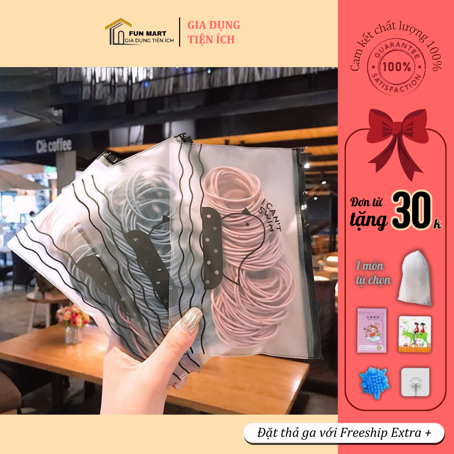 Set 100 Dây Buộc Tóc, Chun Buộc Tóc, Dây Chun Cột Tóc Hàn Quốc Đủ Màu, Có Túi Zip Sang Trọng, Phụ kiện tóc cute 30065