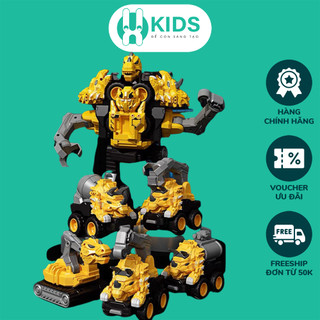 Đồ chơi bộ 5 xe công trình xây dựng mô hình khủng long X KIDS lắp ráp biến hình robot cỡ lớn siêu ngầu cho bé