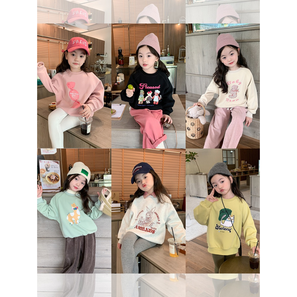 Áo Nỉ Lót Lông Nhiều Hình Xinh Xắn - Hãng Ambbkids Bé Gái