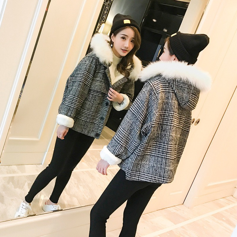 Áo dạ lót lông cừu siêu ấm mũ lông dày dặn thích hợp cho thời tiết lạnh