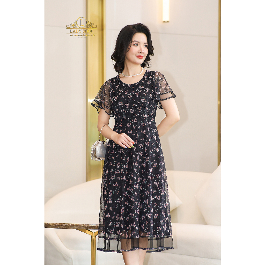 Đầm ren lưới hoa sao viền ren Ladyshop thời trang trung niên cao cấp T211