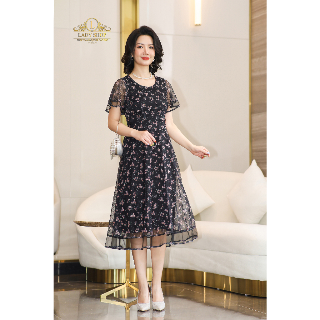 Đầm ren lưới hoa sao viền ren Ladyshop thời trang trung niên cao cấp T211