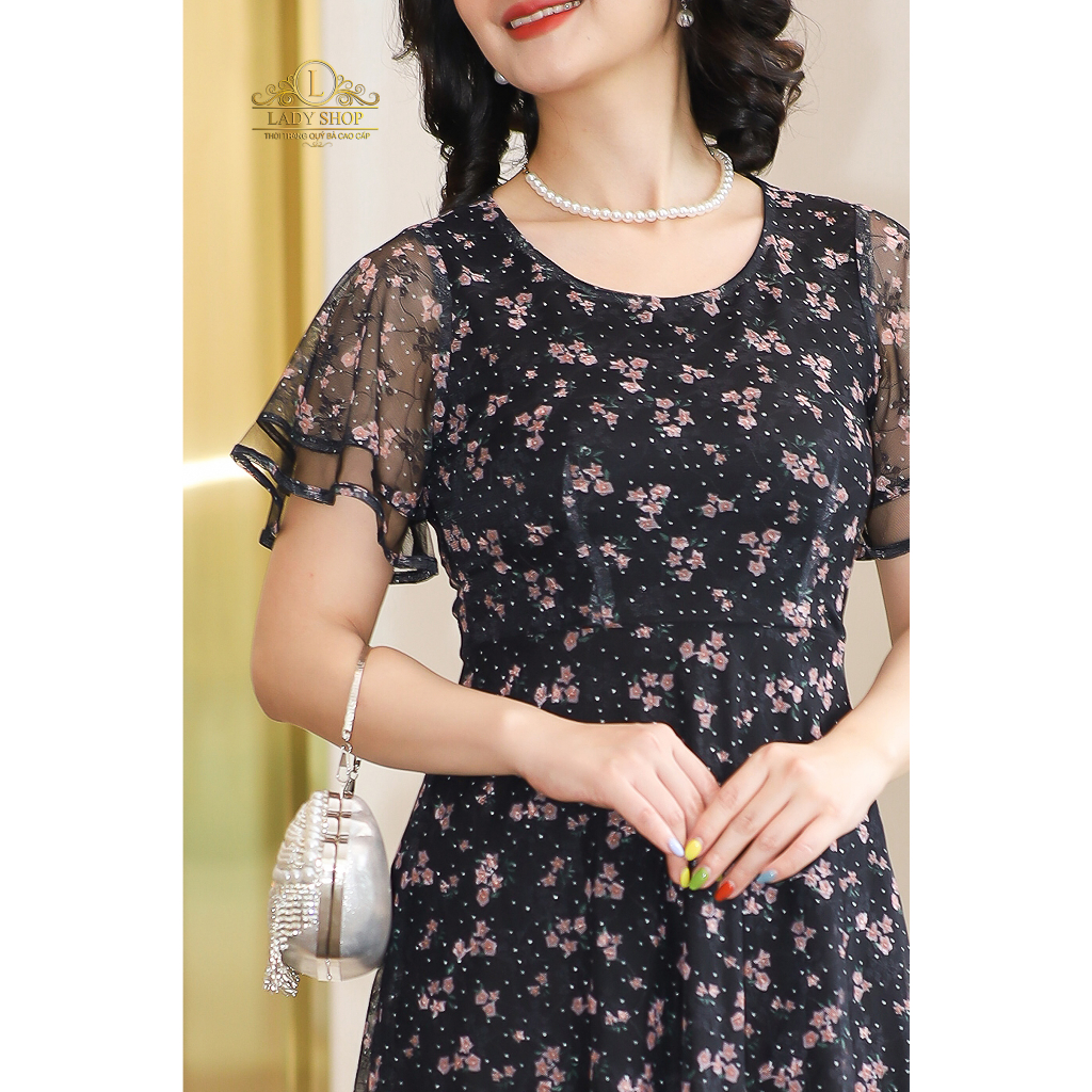 Đầm ren lưới hoa sao viền ren Ladyshop thời trang trung niên cao cấp T211