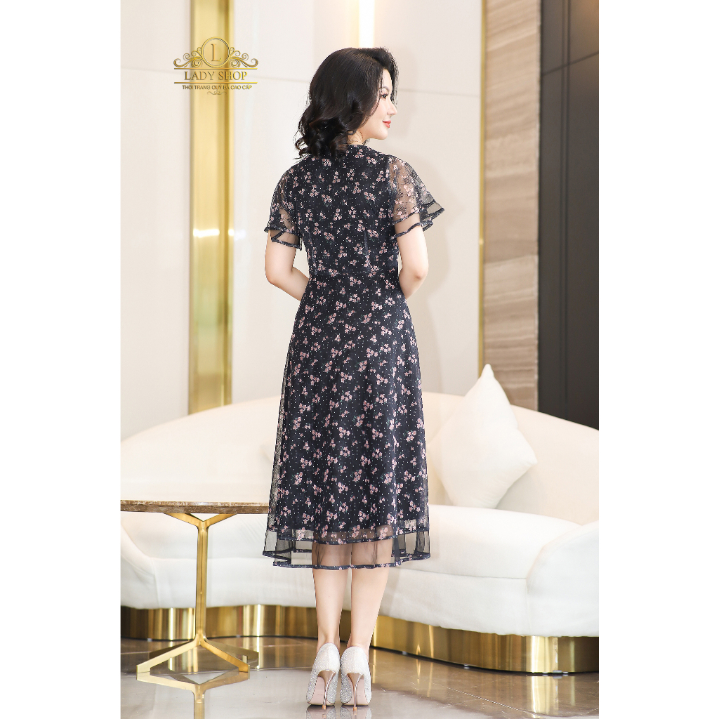Đầm ren lưới hoa sao viền ren Ladyshop thời trang trung niên cao cấp T211