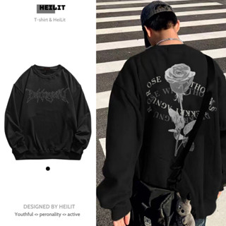  Áo Nỉ Bông Nam Họa Tiết Bông Hoa Hồng HeiLit Sweater Form Rộng 