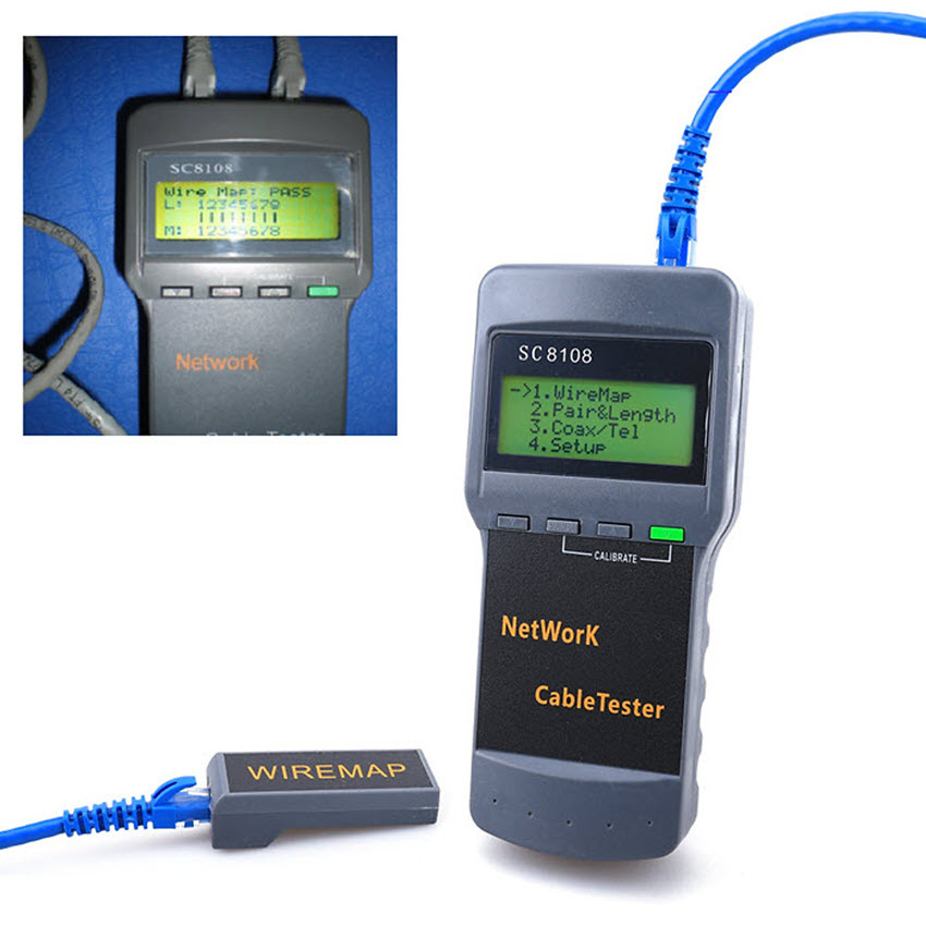 Máy Kiểm Tra Cáp Mạng Màn Hình LCD SC8108 Máy Kiểm Tra Cáp Điện Thoại CAT5 RJ45 LAN Không Dây Đa Năng