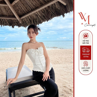 Ym concept áo ống cúp ngực denim cột nơ - a0768