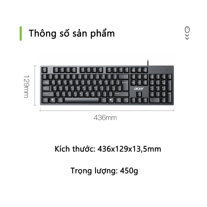 Bàn phím có dây Acer K212b chuyên dụng cho văn phòng và chơi game phù hợp cho máy tính để bàn, laptop | BigBuy360 - bigbuy360.vn