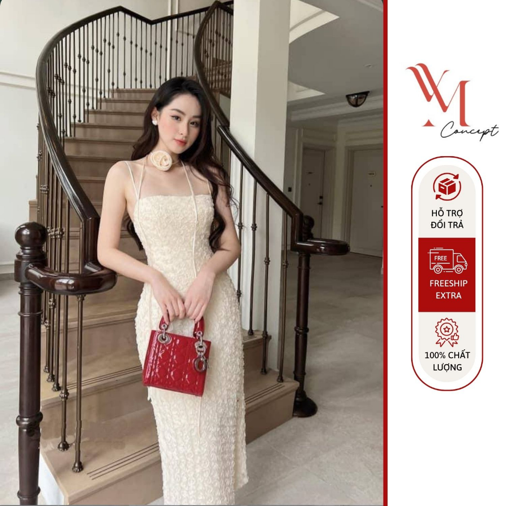 YM Concept Đầm Body 2 Dây Ren Hoa Nổi Kèm Cổ Hoa - D0709