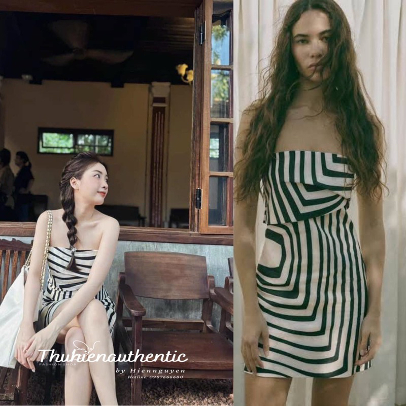 Váy quây vải linen hoạ tiết vằn đen dáng ngắn mã code: 3297/441 ZARA chính hãng(kèm ảnh thật)