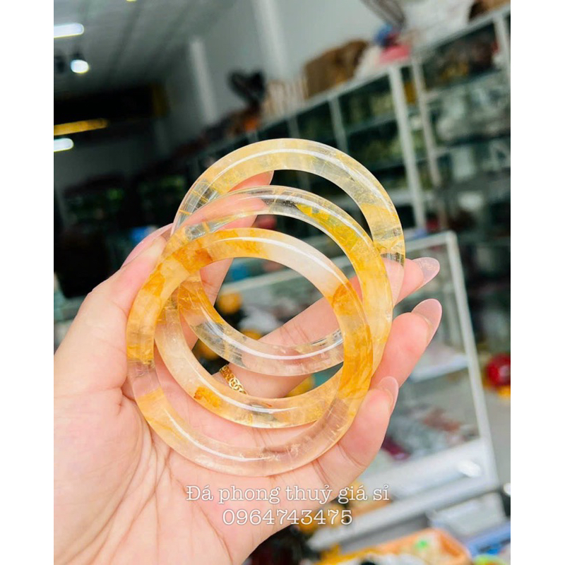 Vòng bản liền thach anh ưu linh vàng siêu vip size 52-58mm kèm hộp gấm cao cấp